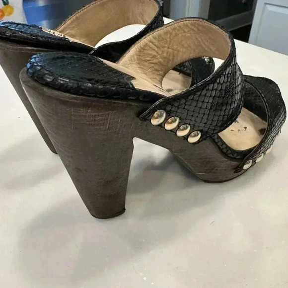 Jimmy Choo Ulrika Black Leather Snakeskin Wood Sandals High Heel Size EU 38 US 8 - Picture 4 of 12